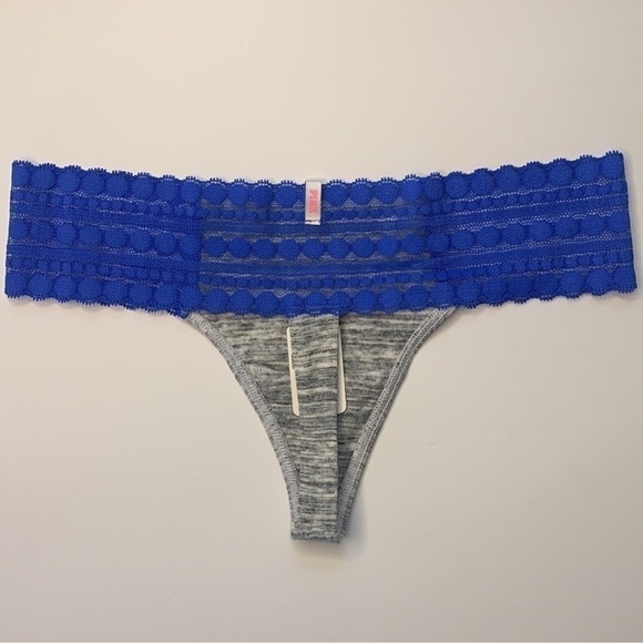 PINK Victoria's Secret Thong Panty - Blue and Gray - Size Small - Picture 3 of 5
